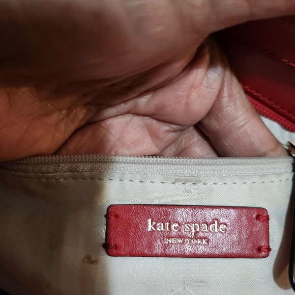 Kate Spade Cherry Red Leather Tote with Floral Charm EUC - Picture 4 of 16